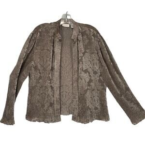 Chicos Velvet Burnout Jacket Open Cardigan Large Beige Lightweight Layer